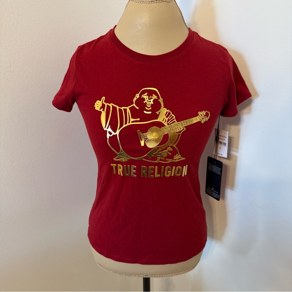 True Religion Red Short Sleeve Tee with Gold Design like S
